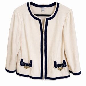 St. John Sport Knit Jacket — Cream & Navy — Size 8